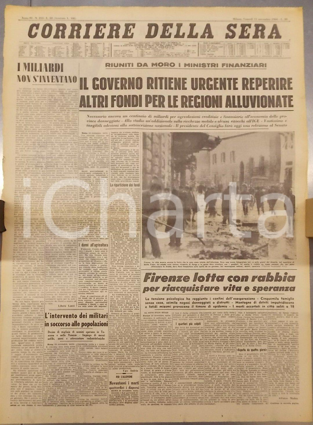 Giornale, rivista storica 1966 CORRIERE DELLA SERA Alluvione di FIRENZE I miliardi non si inventano 1