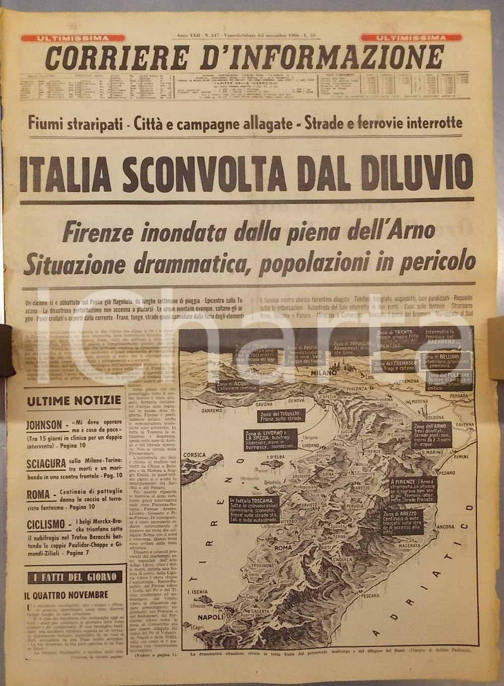 Giornale, rivista storica 1966 CORRIERE D INFORMAZIONE Alluvione di FIRENZE Italia sconvolta dal diluvio 1