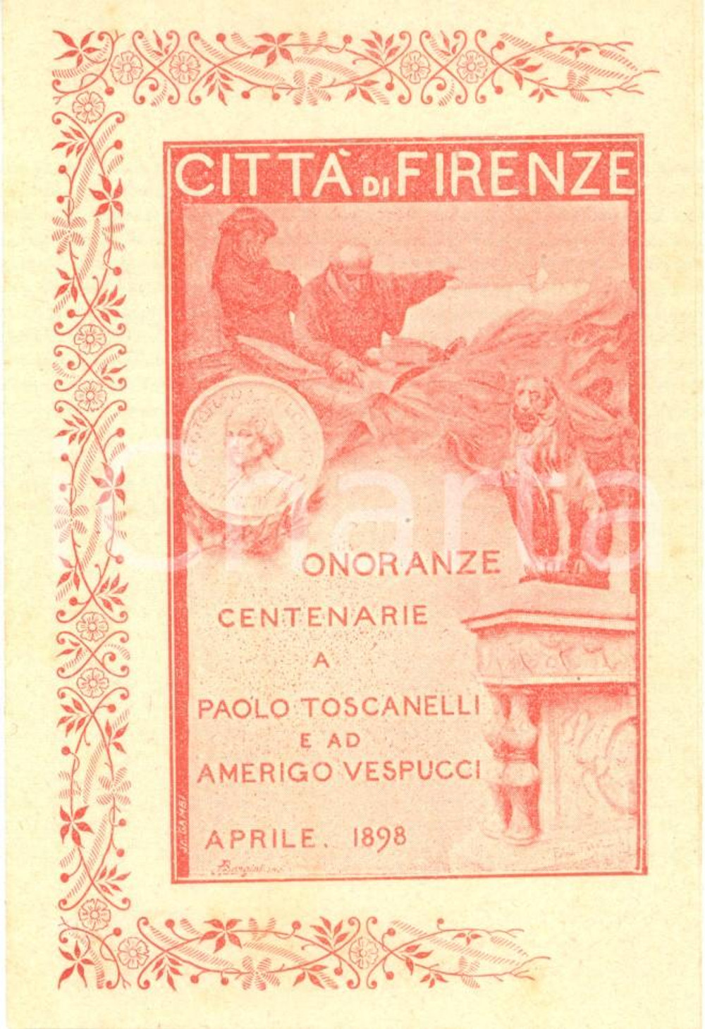 Documento originale, autentico 1898 FIRENZE Onoranze centenarie Paolo TOSCANELLI Amerigo VESPUCCI Programma 1