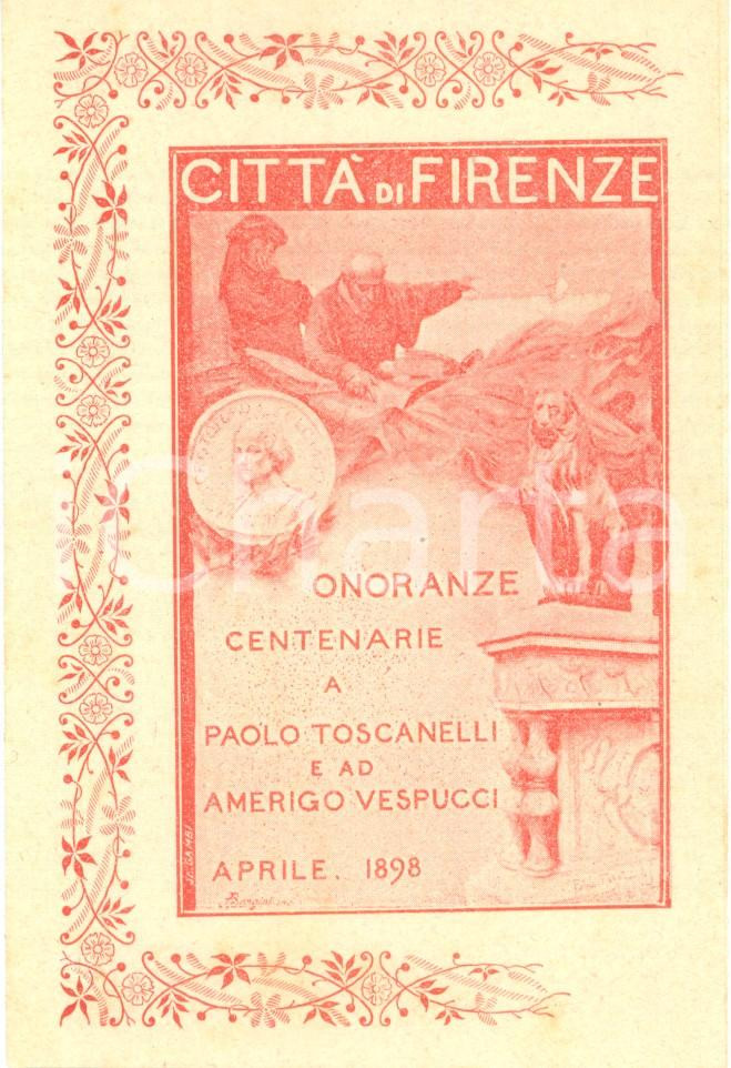 Documento originale, autentico 1898 FIRENZE Onoranze centenarie Paolo TOSCANELLI Amerigo VESPUCCI Programma 1