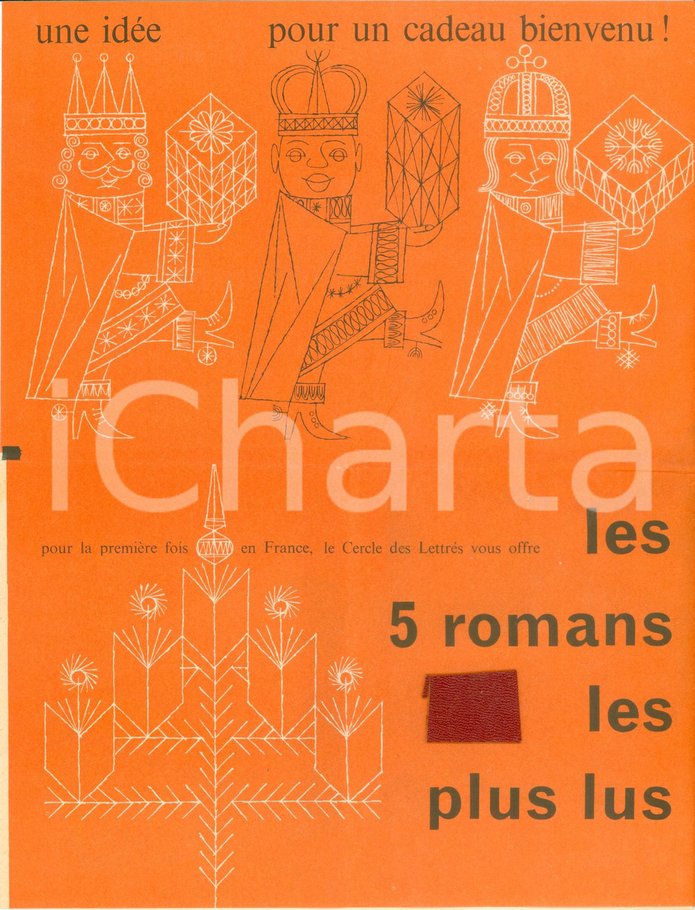 Materiale pubblicitario d’epoca 1958 PARIS Cercle des LettrÃ©s invia campioni di cuoio per legatura ILLUSTRATO 1