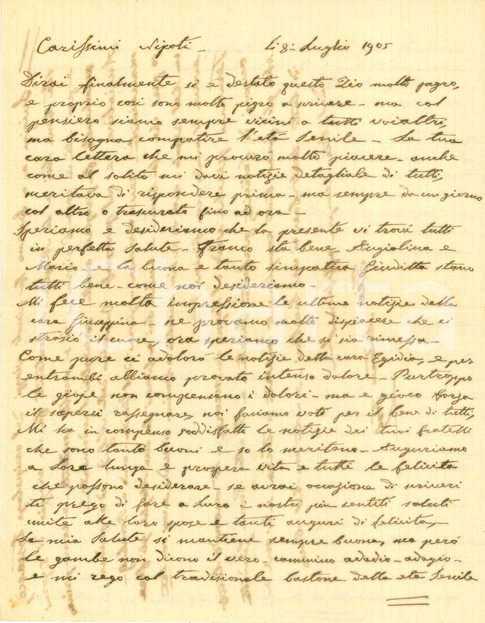 Autografo originale 1905 LIVORNO Patriota Antonio TOSI ormai vive di ricordi Lettera AUTOGRAFA 1
