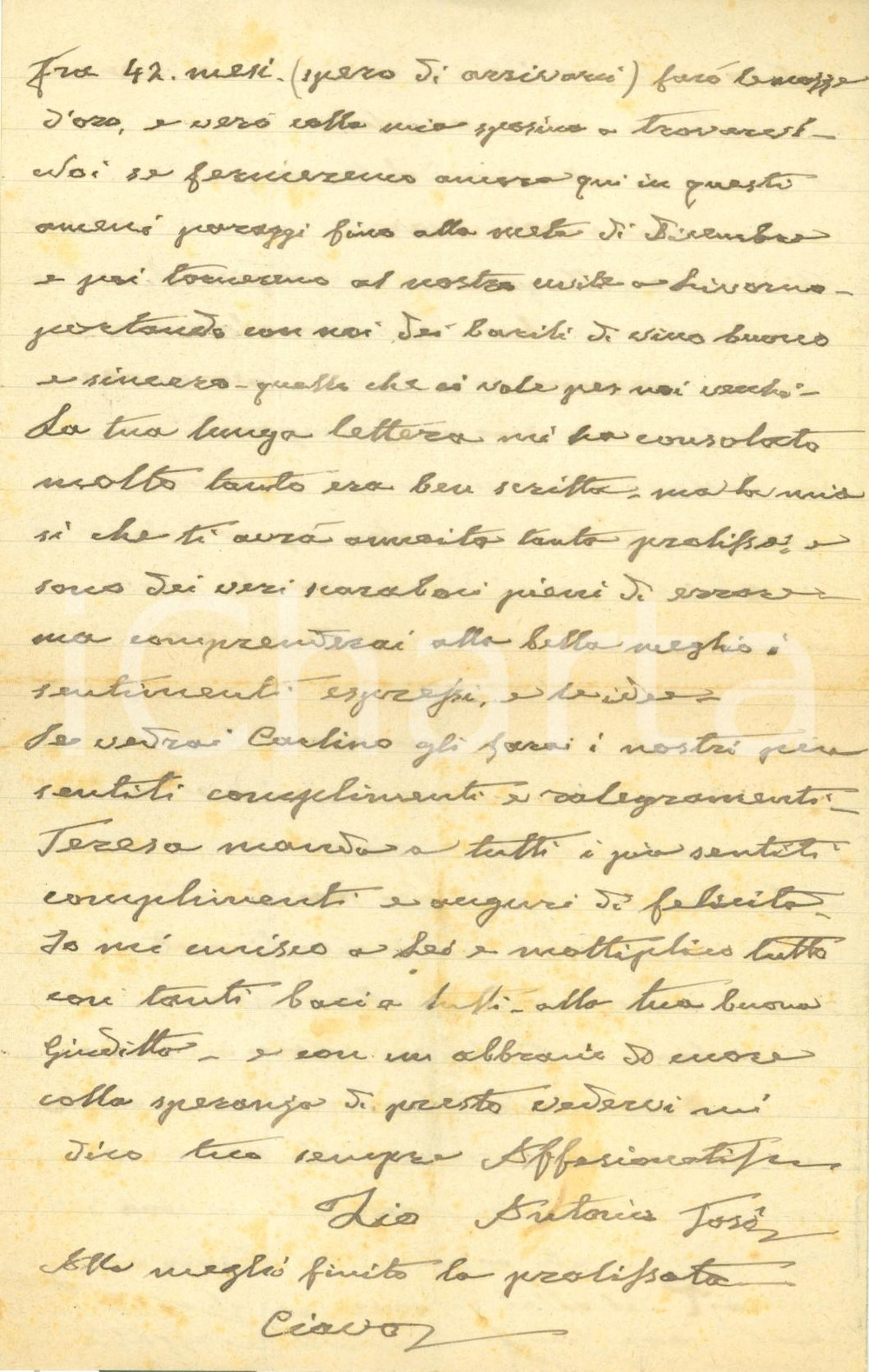 Autografo originale 1900 LIVORNO Patriota Antonio TOSI Quest anno ho fatto il discolo AUTOGRAFO 1