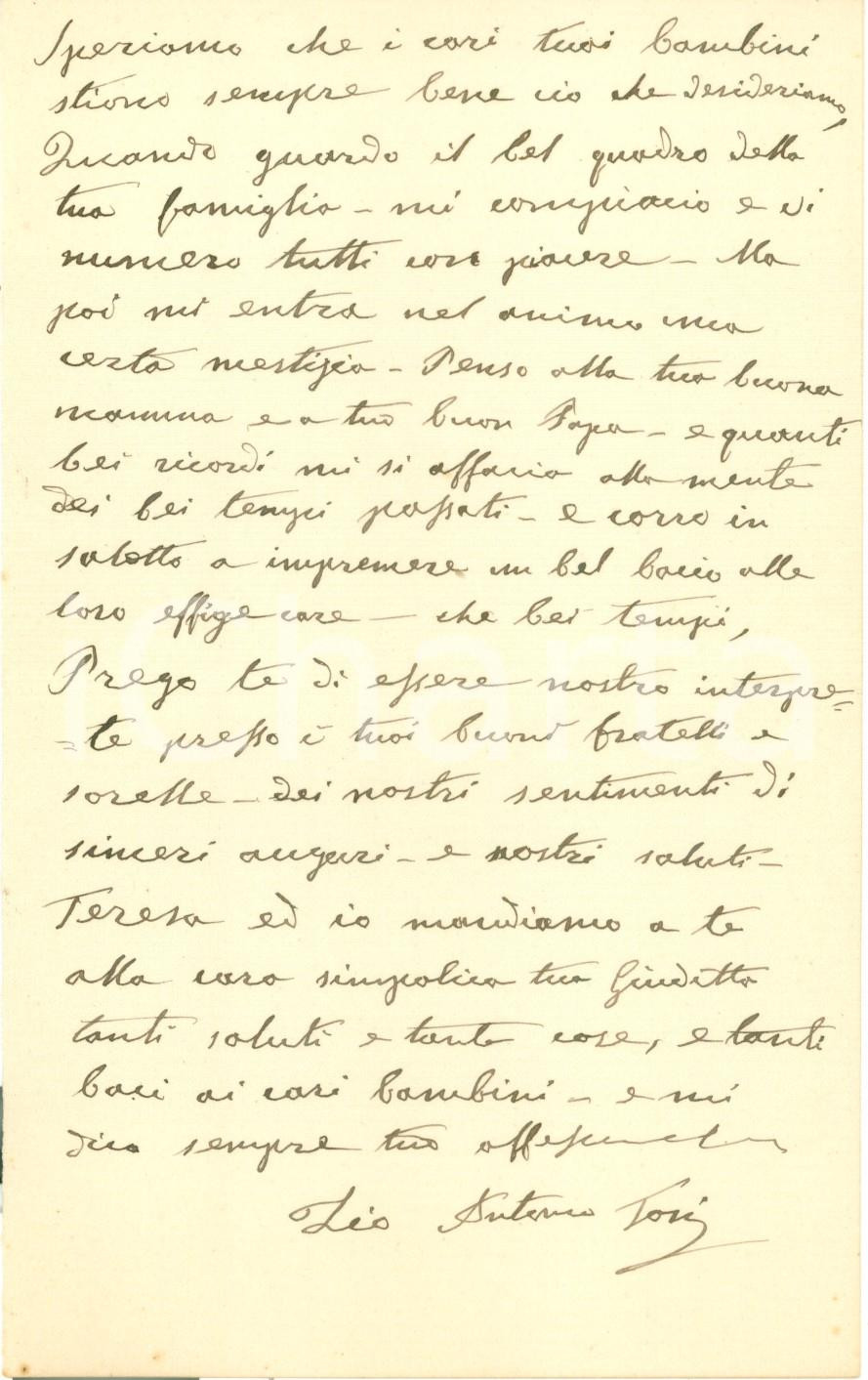 Autografo originale 1906 LIVORNO Patriota Antonio TOSI non puÃ² andare a MILANO per l ESPOSIZIONE 1