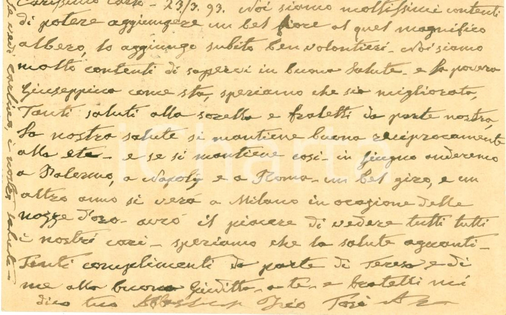 Autografo originale 1893 LIVORNO Patriota Antonio TOSI spera di poter viaggiare un po  AUTOGRAFO 1