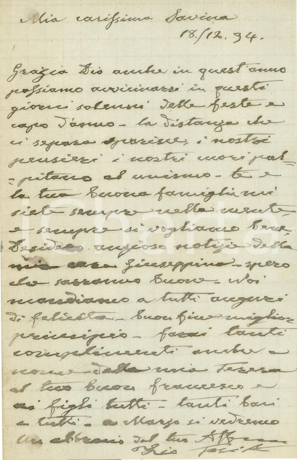 Autografo originale 1894 LIVORNO Patriota Antonio TOSI Con le feste le distanze spariscono AUTOGRAFO 1