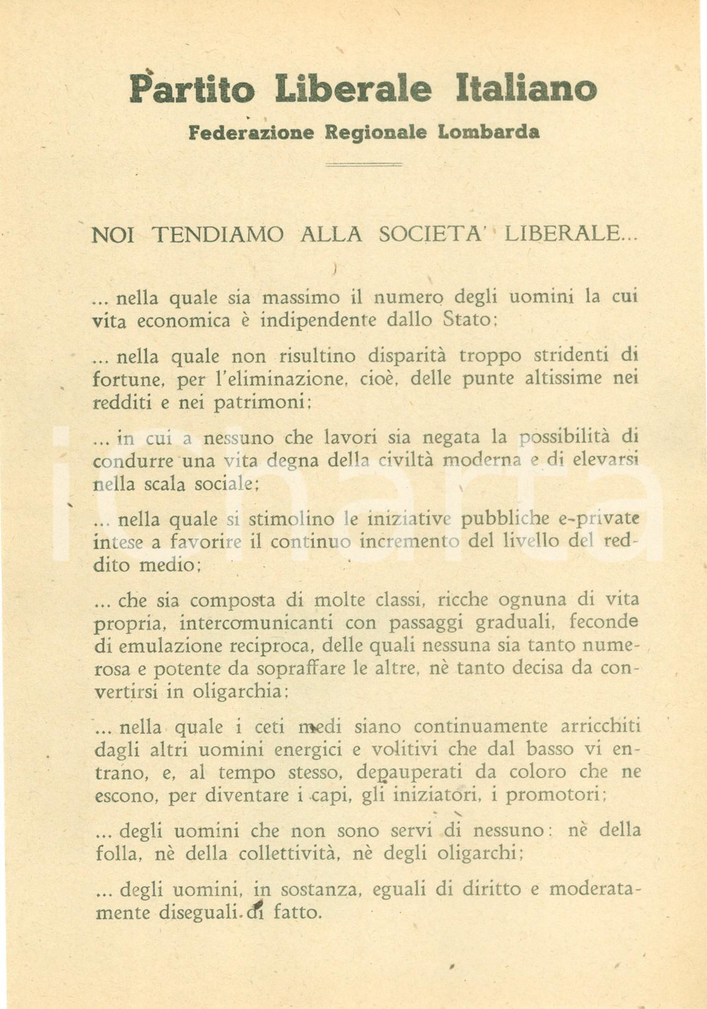 Documento originale, autentico 1945 MILANO PARTITO LIBERALE ITALIANO Programma Federazione Regionale Lombarda 1