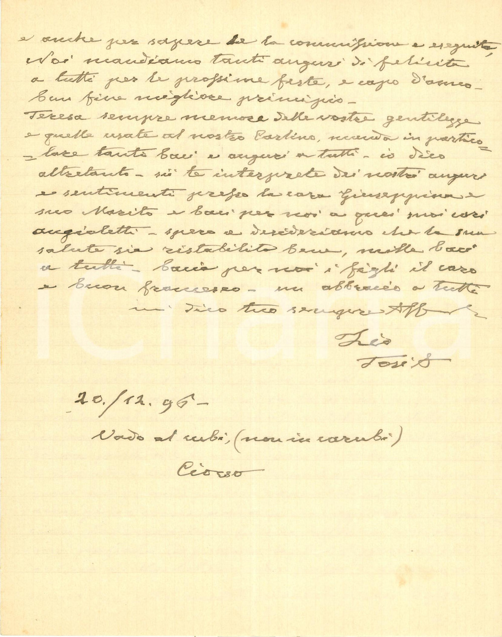 Autografo originale 1896 LIVORNO Patriota Antonio TOSI invia panforti di SIENA a Capodanno AUTOGRAFO 1