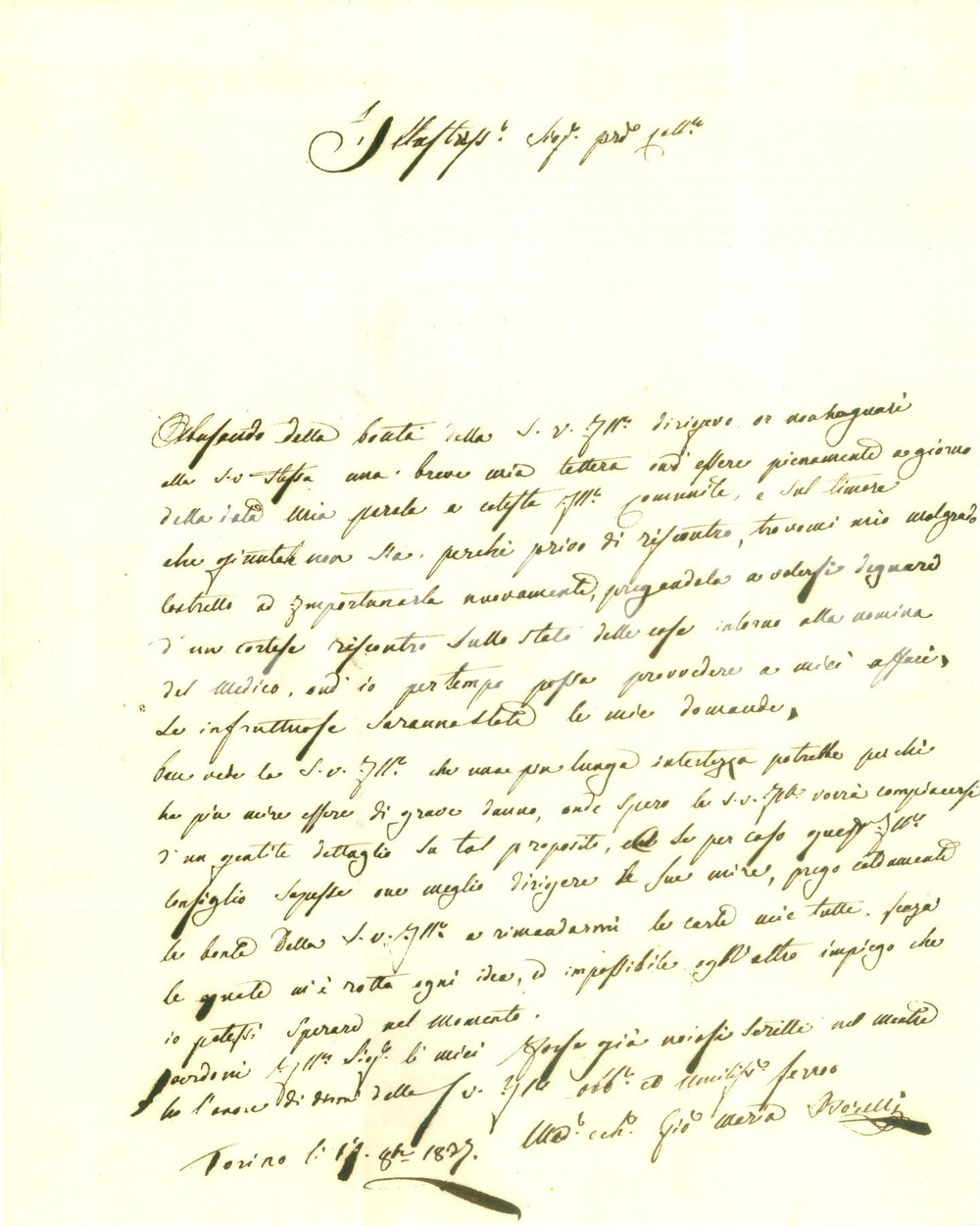 Documento originale, autentico 1827 TRECATE NO Giovanni Maria BERTELLI candidato a medico comunale Lettera 1
