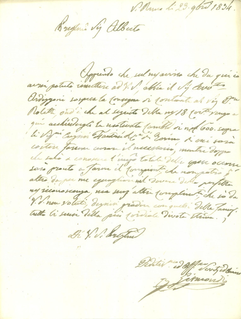 Documento originale, autentico 1834 SANREMO IM Alberto NOTA riceve cambiale da GISMONDI Prefilatelica 1