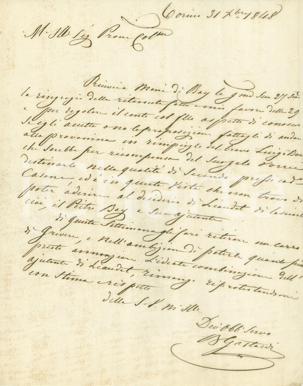 Documento originale, autentico 1848 TORINO Luigi DONCHI andrebbe premiato per il suo zelo Prefilatelica 1