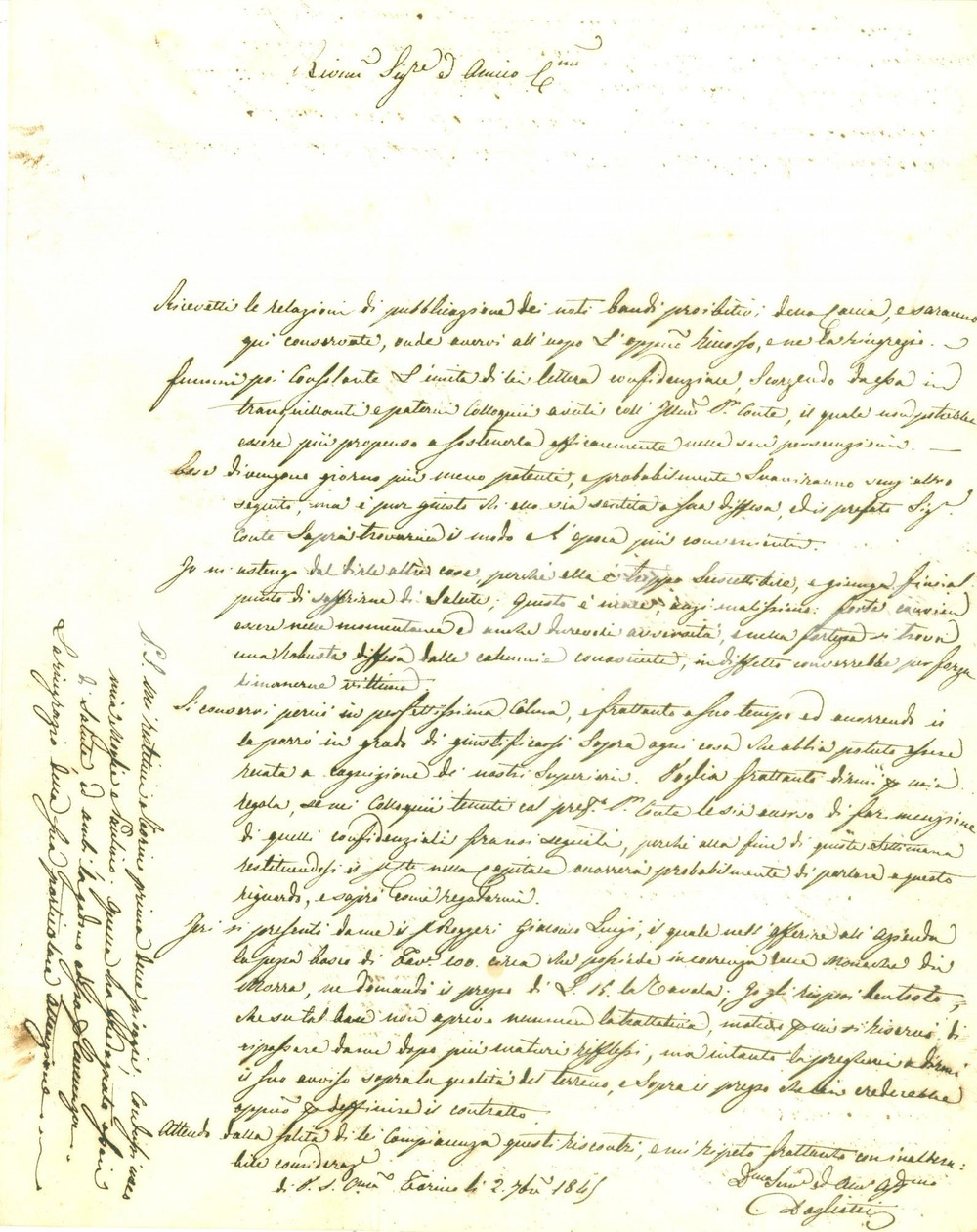 Documento originale, autentico 1845 BRA CN Calunnie contro Giuseppe CONFALONIERI ogni giorno meno potenti 1