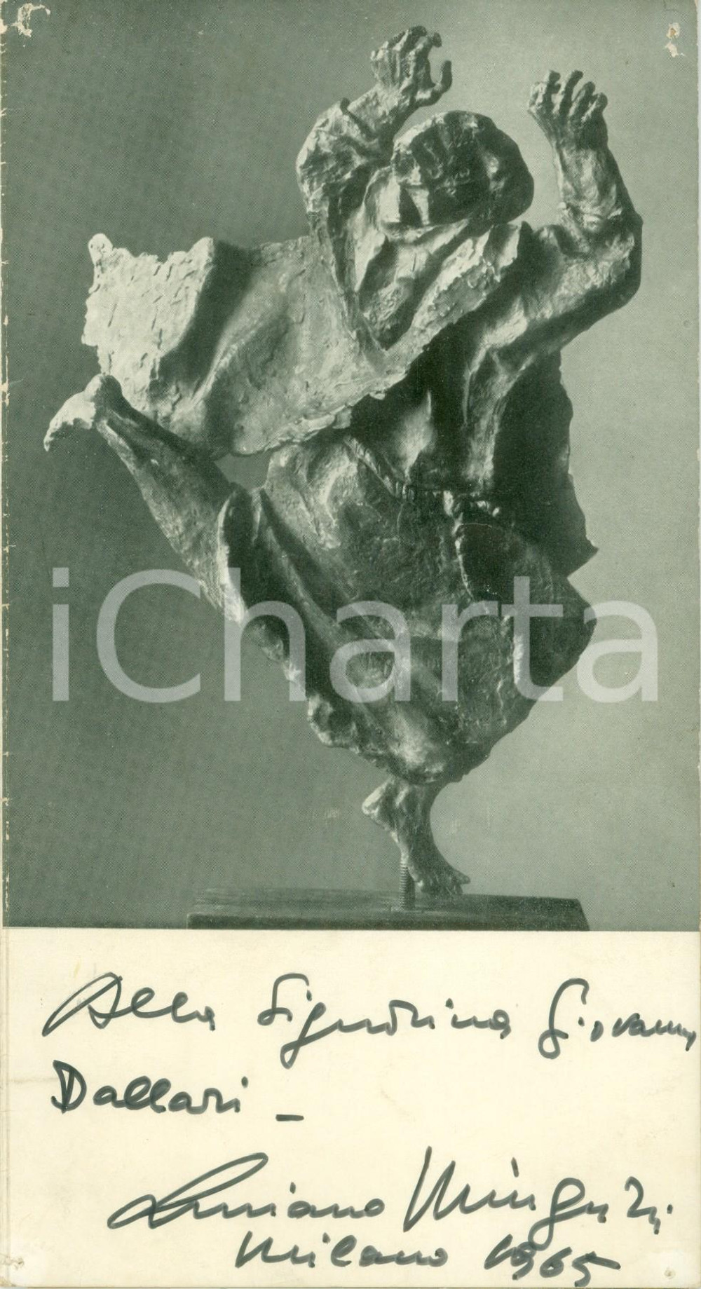 Autografo originale 1965 MILANO GALLERIA DEL MILIONE Mostra di Luciano MINGUZZI Invito con AUTOGRAFO 1