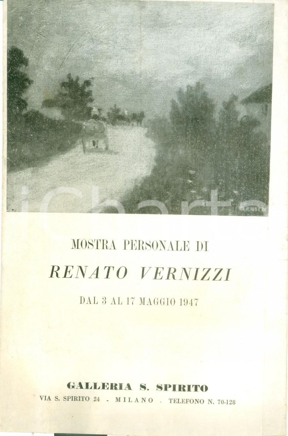 Materiale pubblicitario d’epoca 1947 MILANO GALLERIA SANTO SPIRITO Mostra personale Renato VERNIZZI Opuscolo 1