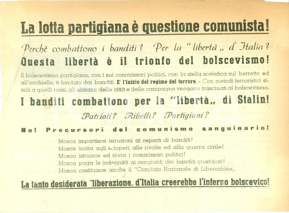 Documento originale, autentico 1945 WW2 PROPAGANDA RSI I Partigiani combattono per il trionfo del COMUNISMO 1