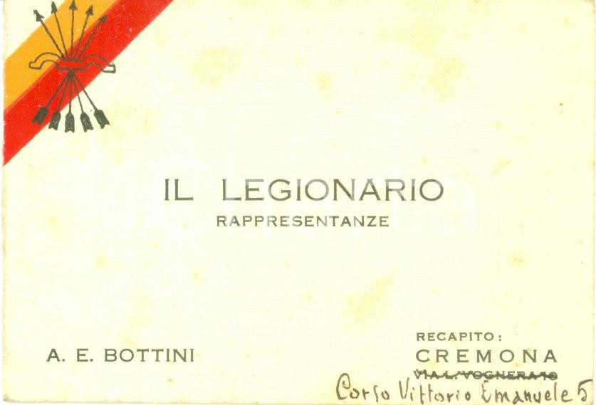 Oggetto da collezione cartaceo 1940 ca CREMONA Il Legionario Rappresentanze  BOTTINI macchine da scrivere vini 1