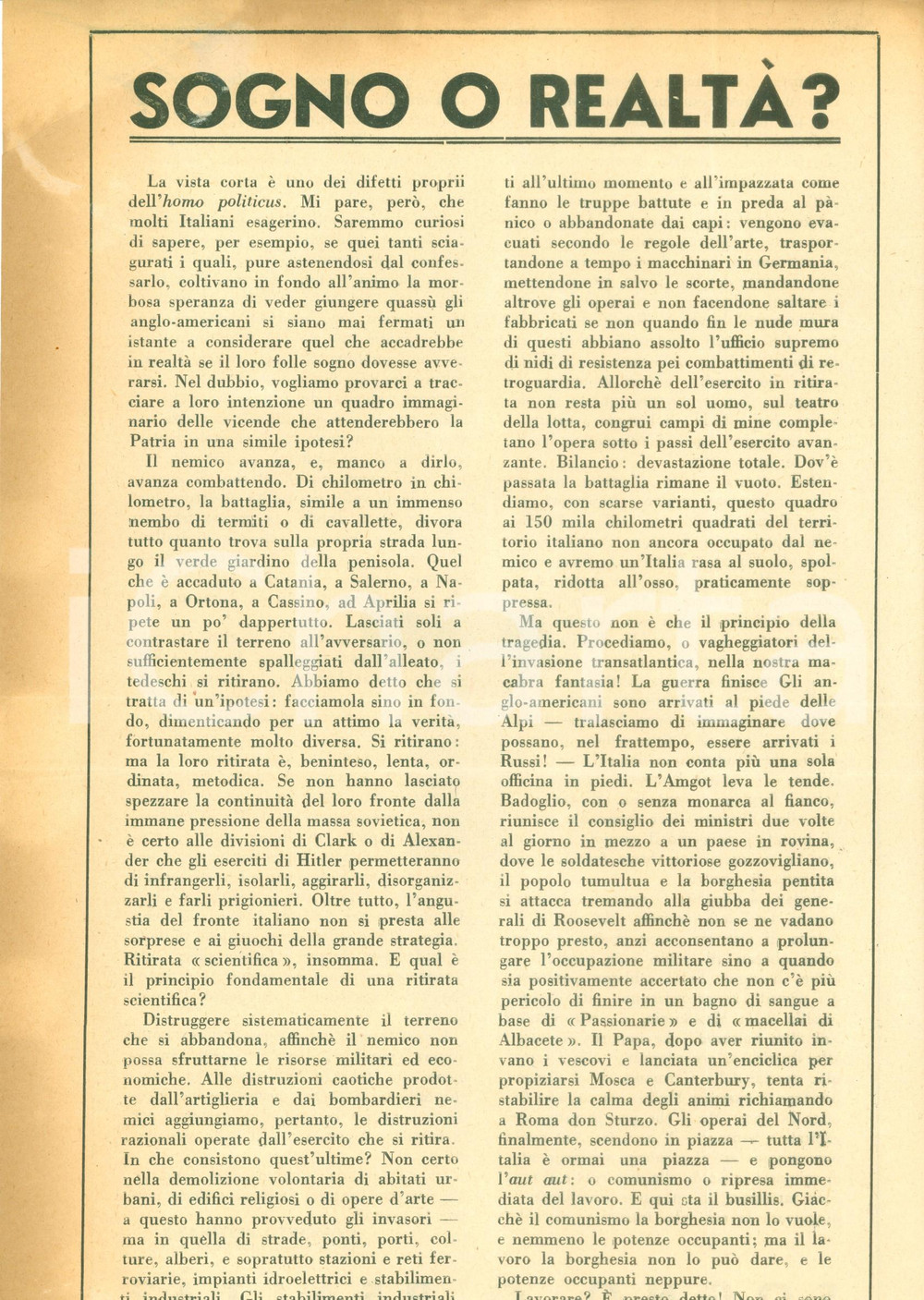 Documento originale, autentico 1944 WW2 PROPAGANDA RSI Angloamericani vogliono ITALIA in rovina Volantino 1