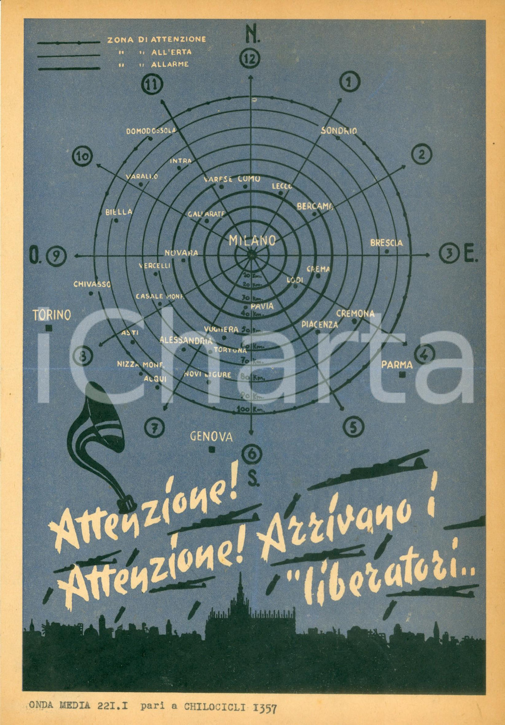 Documento originale, autentico 1944 LOMBARDIA RSI WW2 Attenzione! Arrivano le bombe dei liberatori su MILANO 1