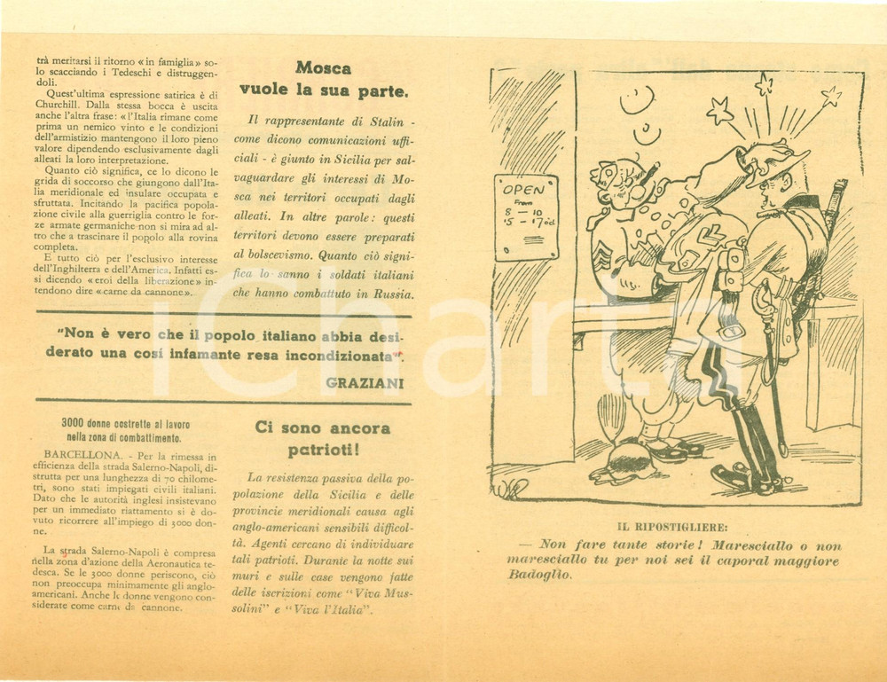 Documento originale, autentico 1943 WW2 CORRIERE AEREO Alleati considerano Italiani carne da cannone Giornale 1