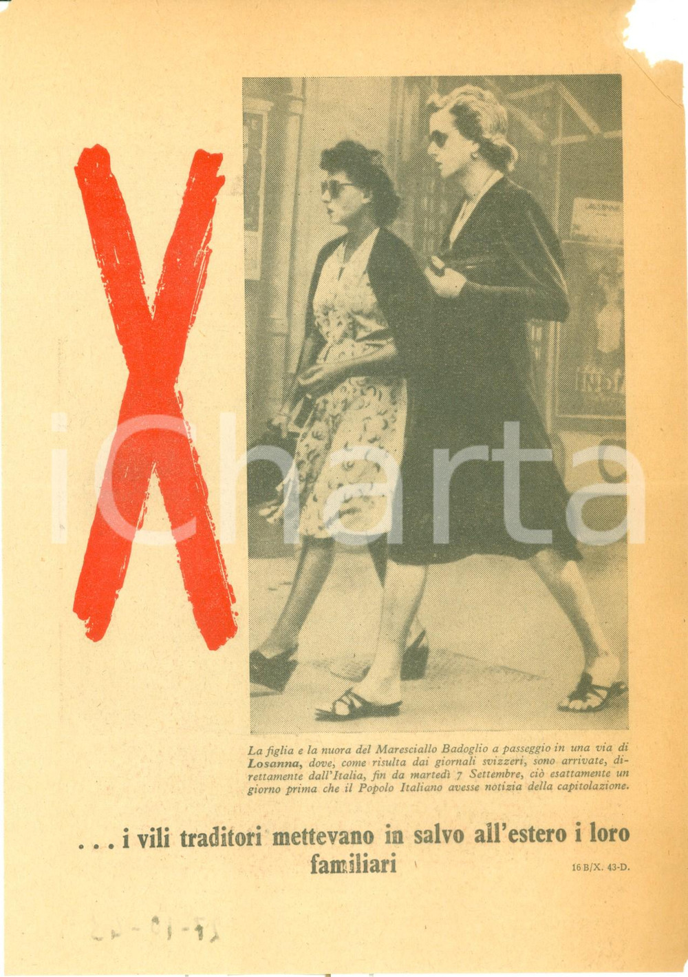 Documento originale, autentico 1943 WW2 PROPAGANDA RSI Pietro BADOGLIO traditore rifugia famiglia a LOSANNA 1