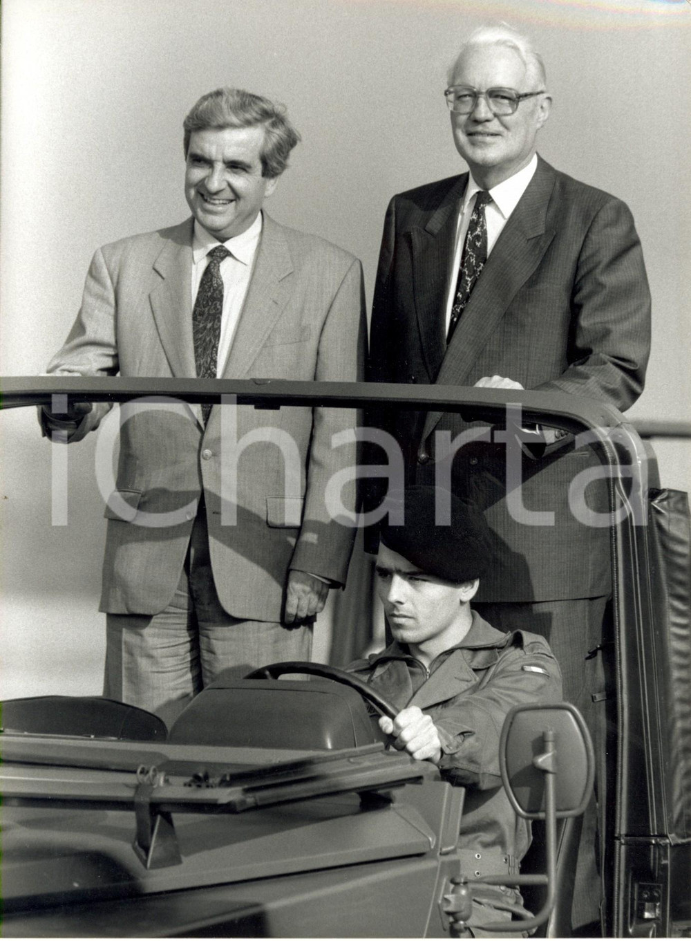 Fotografia d epoca originale 1991 BADENWURTTEMBERG D Gerhard STOLTENBERG con JeanPierre CHEVENEMENT 1