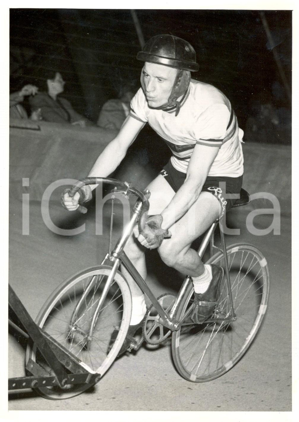 Fotografia d epoca originale 1954 WUPPERTAL Ciclista Adolphe VERSCHUEREN campione mondiale di mezzofondo 1