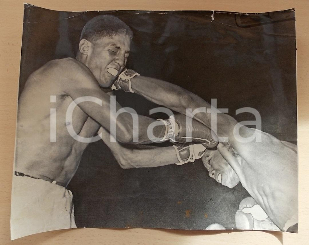 Fotografia d epoca originale 1959 SAN FRANCISCO USA BOXE Pugile Don JORDAN Virgil AKINS Fotografia 35 x 28 1