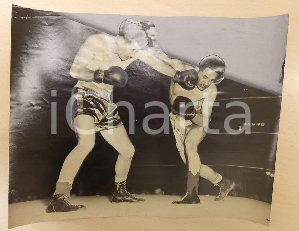 Fotografia d epoca originale 1956 SAN FRANCISCO USA BOXE Pugile John LAUTHER vs John RAMIREZ Foto 34 x 26 1