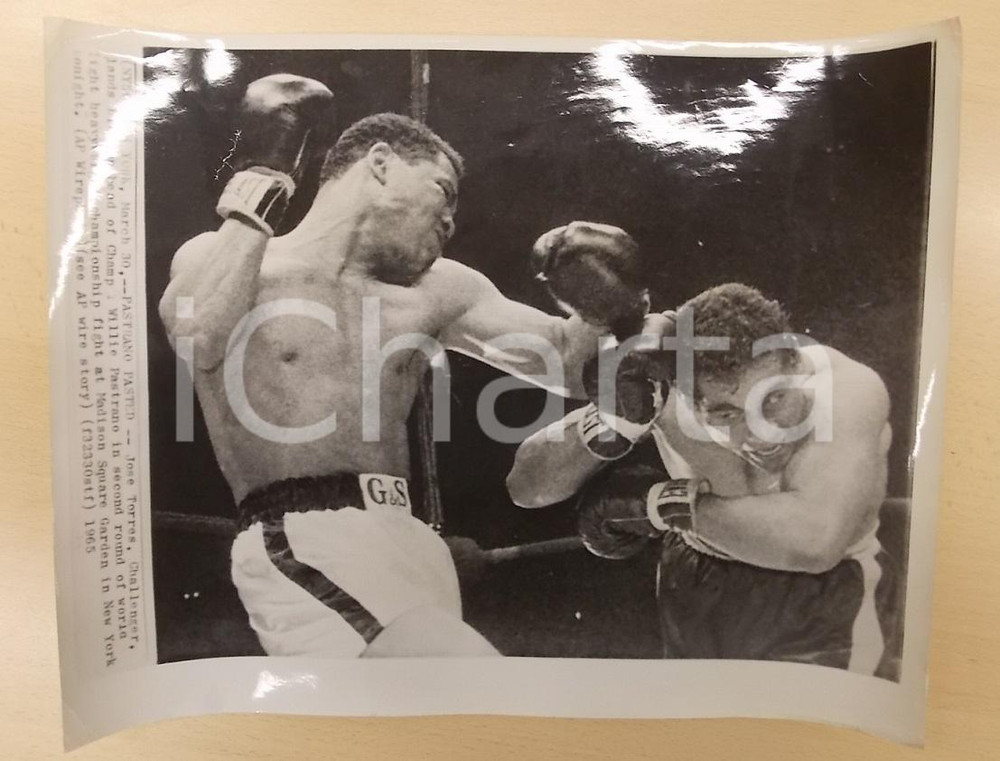 Fotografia d epoca originale 1965 SAN FRANCISCO USA BOXE Pugile JosÃ© TORRES vs Willie PASTRANO Foto 36 x 28 1
