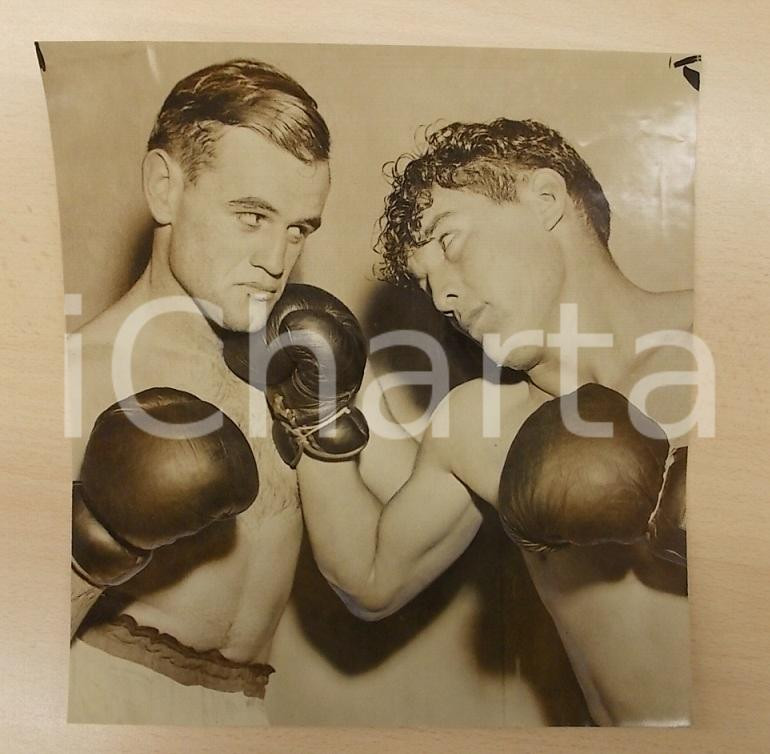 Fotografia d epoca originale 1942 SAN FRANCISCO USA BOXE Pugile Tim HEFFERNAN Johnny EBARB Foto 23 x 25 1