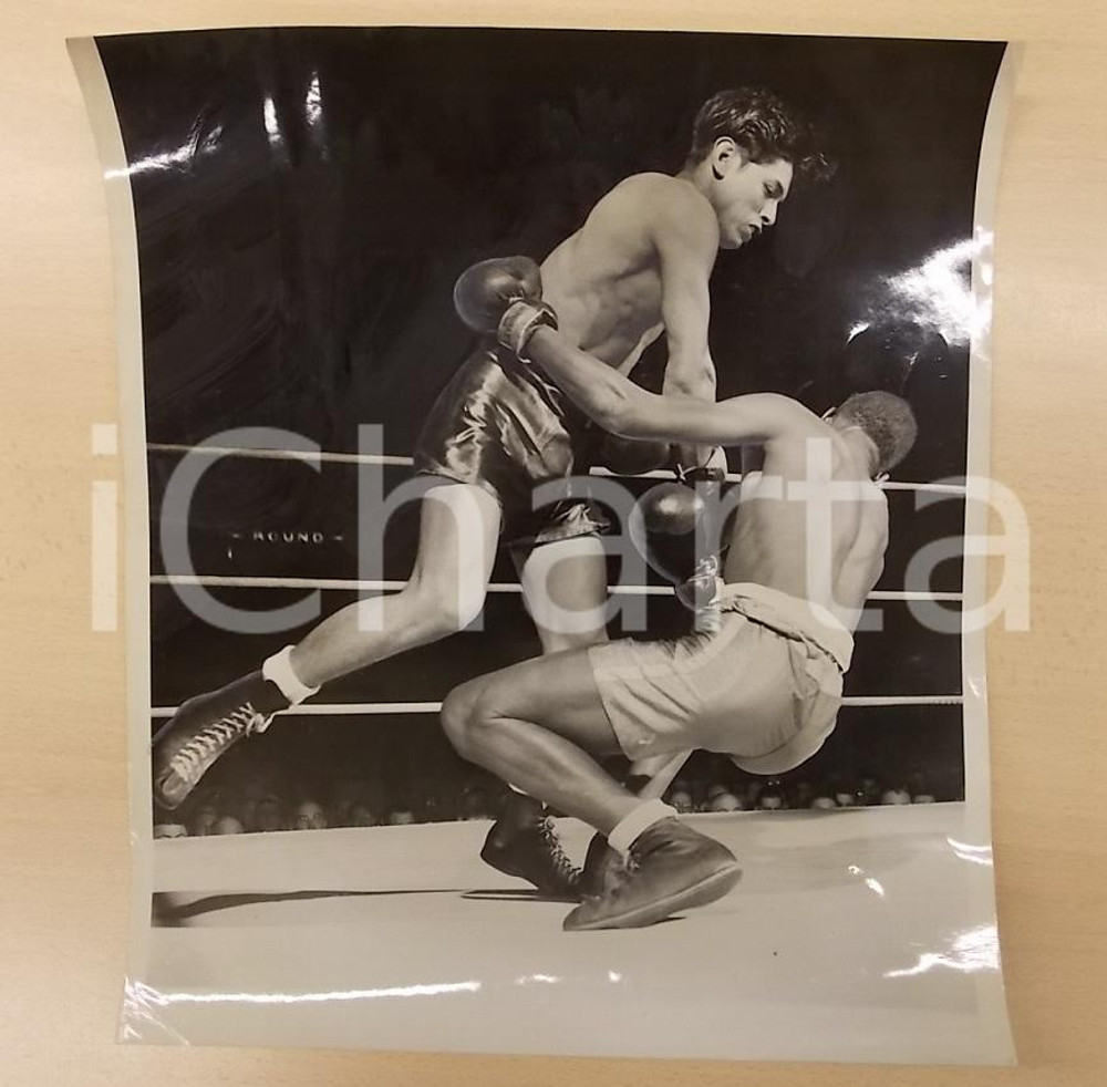 Fotografia d epoca originale 1947 SAN FRANCISCO USA BOXE Pugile Mike VARGAS vs Robert FOWLER Foto 28 x 33 1
