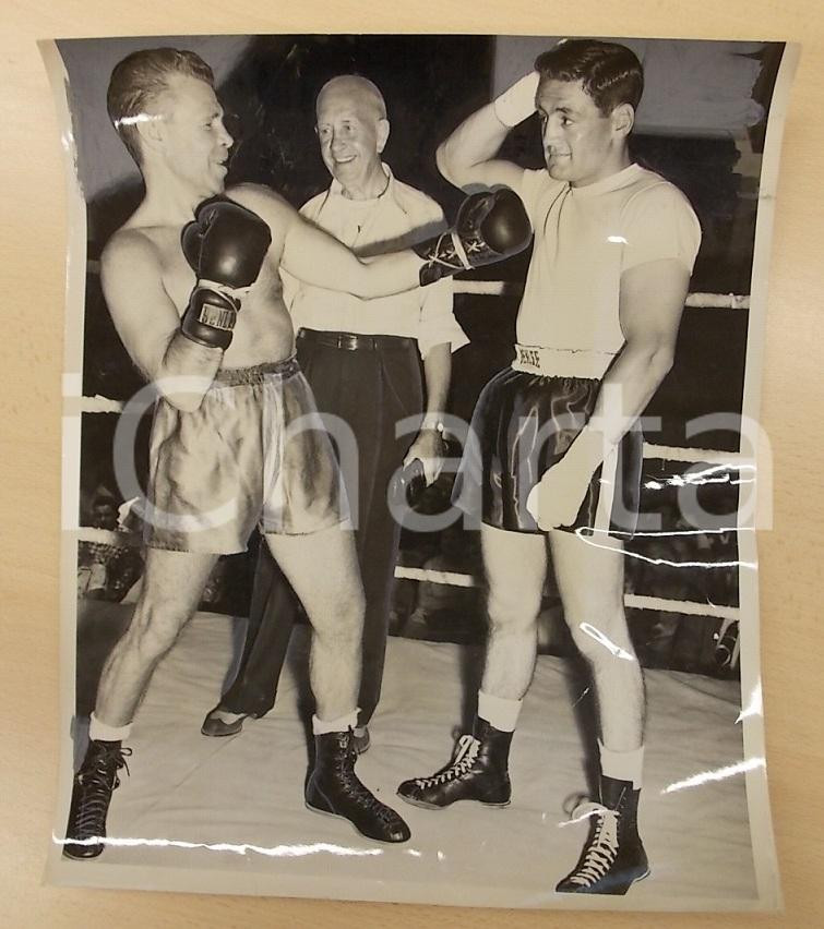 Fotografia d epoca originale 1954 SAN FRANCISCO USA BOXE Pugili Rocky CASTELLANI Mickey WALKER Foto 28 x 34 1