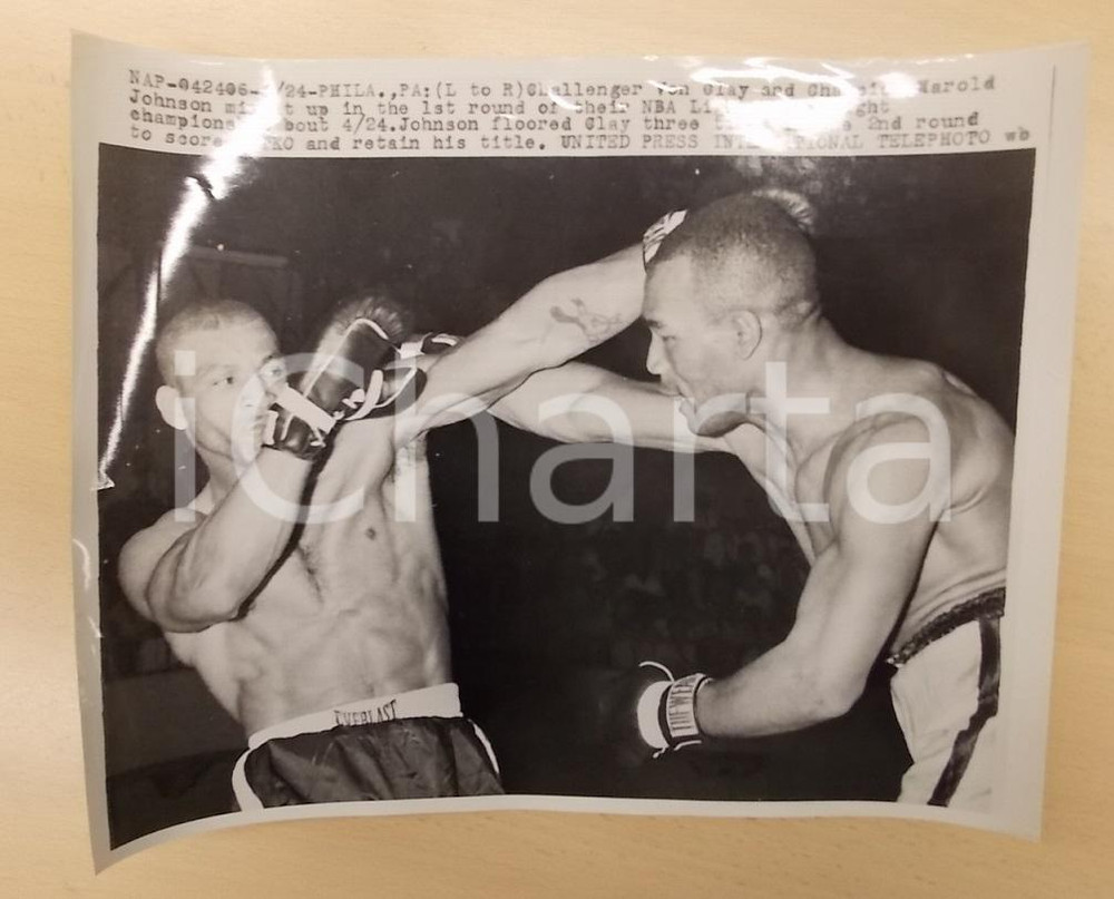 Fotografia d epoca originale 1961 SAN FRANCISCO USA BOXE Pugile Von CLAY Harold JOHNSON Fotografia 36 x 28 1