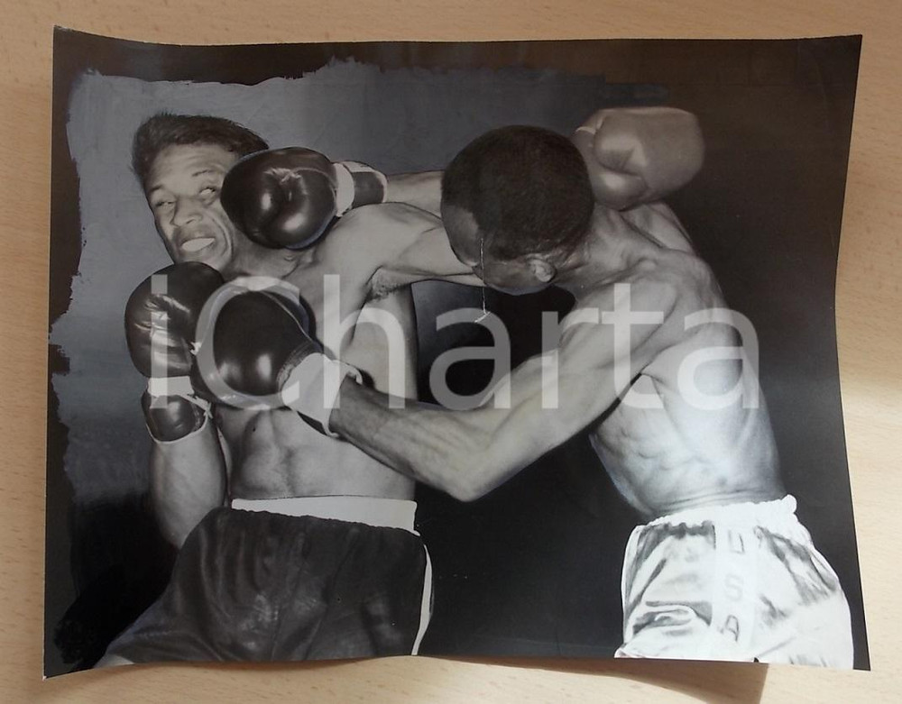 Fotografia d epoca originale 1961 SAN FRANCISCO USA BOXE Pugile Clemon MADDOX vs Harold SHAW Foto 31 x 24 1
