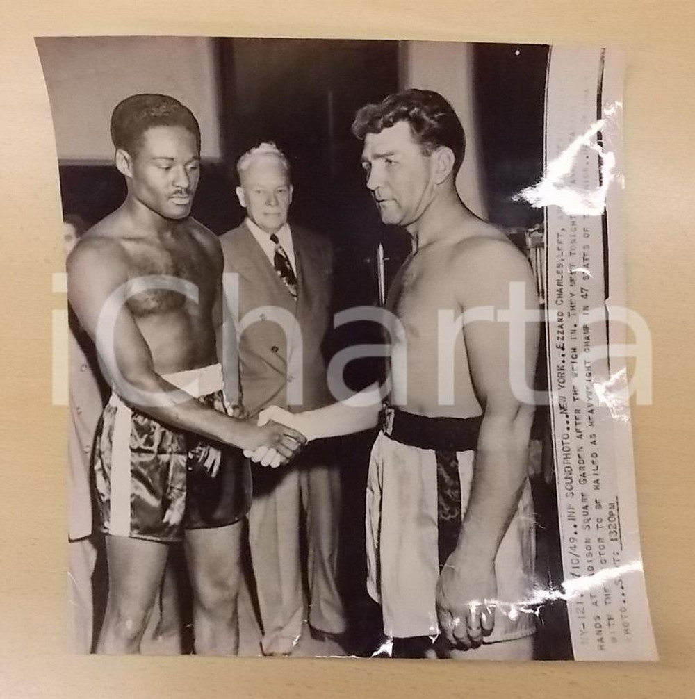 Fotografia d epoca originale 1949 NEW YORK USA BOXE Pugile Ezzard CHARLES Gus LESNEVICH Fotografia 27 x 29 1