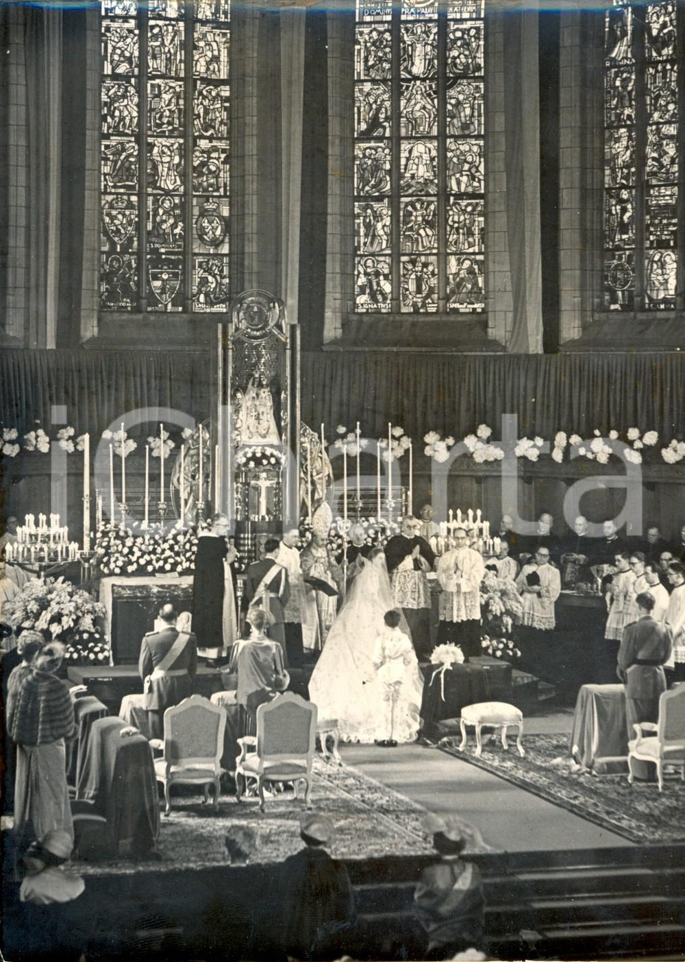 Fotografia d epoca originale 1953 Matrimonio Giuseppina Carlotta del BELGIO e Giovanni del LUSSEMBURGO 1