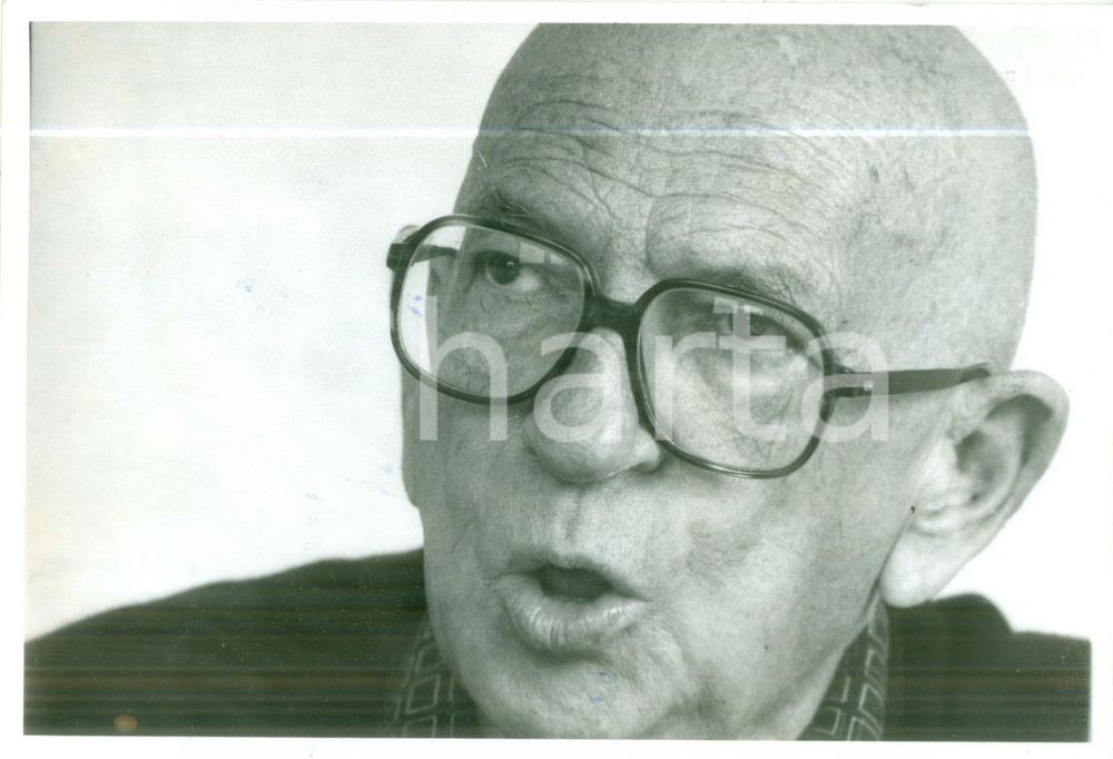 Fotografia d epoca originale 1985 ca PARIS Presidente Edgar FAURE parla ai giornalisti Fotografia 1