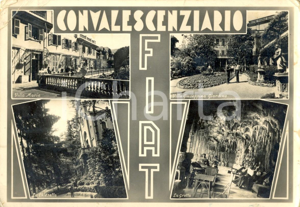 Cartolina originale da collezione 1950 MONCALIERI TO Vedutine del CONVALESCENZIARIO FIAT e Villa MARIA FG VG 1