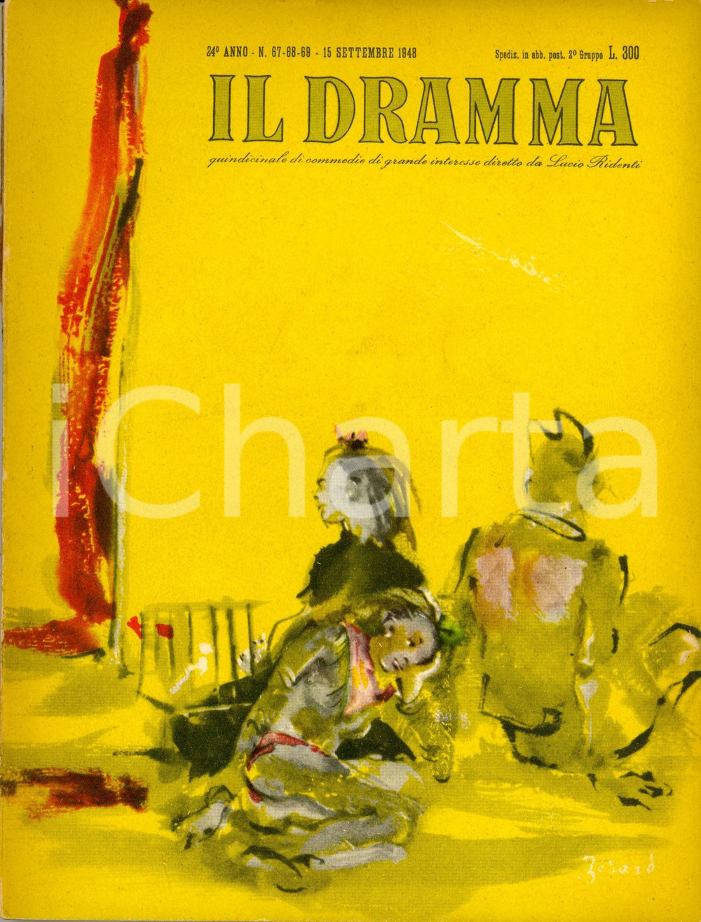 1948 IL DRAMMA Tennessee WILLIAMS 27 vagoni di cotone *Rivista Anno XXIV nÂ°67-69 DATA: 15 settembre 1948LUOGO: TORINOTITOLO: IL DRAMMA - QUINDICINALE DI COMMEDIE DI GRANDE INTERESSE DIRETTO DA LUCIO RIDENTI Anno XXIV n. 67-68-69  DESCRIZIONE: Rivista teatrale d'epoca. All'interno, i copioni di "27 vagoni di cotone" di Tennessee Williams, "Pastor hall" di Ernst Toller, "Uno cantava per tutti" di Enrico Bassano e "L'arciere" di Vittorio Calvino.Copertina di Christian B&eacute;rard.  EDITORE: S.E.T. - Torino  PAGINE: 124  FORMATO: cm 18 x 24  CONDIZIONI: mediocri (lievi strappi al dorso con legatura lenta).  Rivista d'epoca, originale, autentica.     originale e autentica 1
