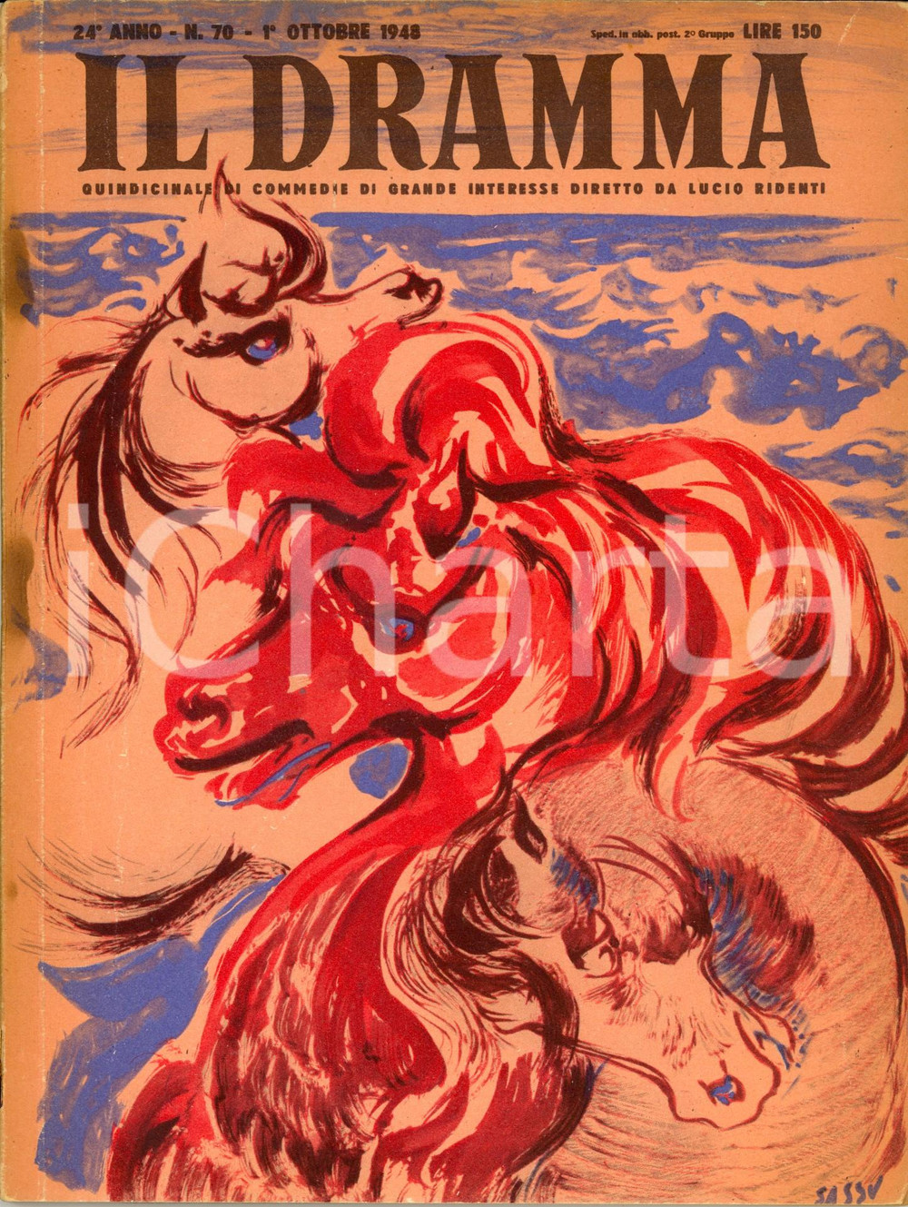 Giornale, rivista storica 1948 IL DRAMMA Franz KAFKA Guardiano alla tomba Ill. SASSU Anno XXIV nÂ° 70 1