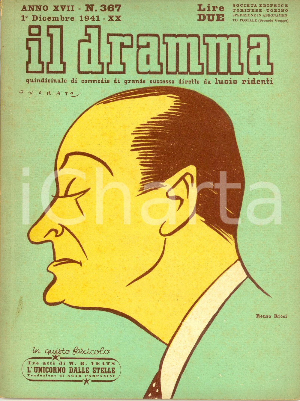 Giornale, rivista storica 1941 IL DRAMMA William Butler YEATS L unicorno dalle stelle Anno XVII nÂ° 367 1