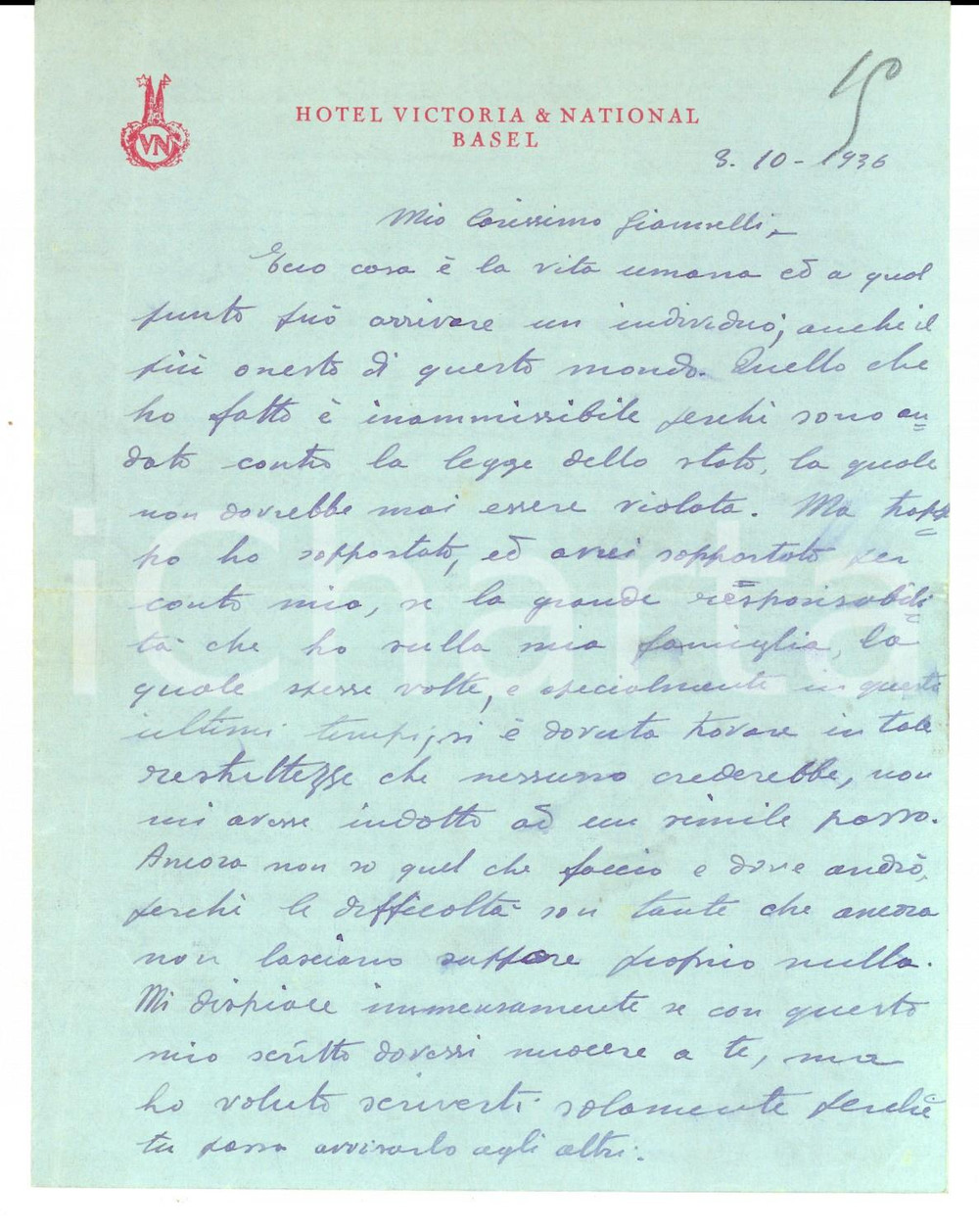 Manoscritto, lettera originale 1936 BASILEA CH Misteriosi movimenti di un militare che ha violato la legge 1