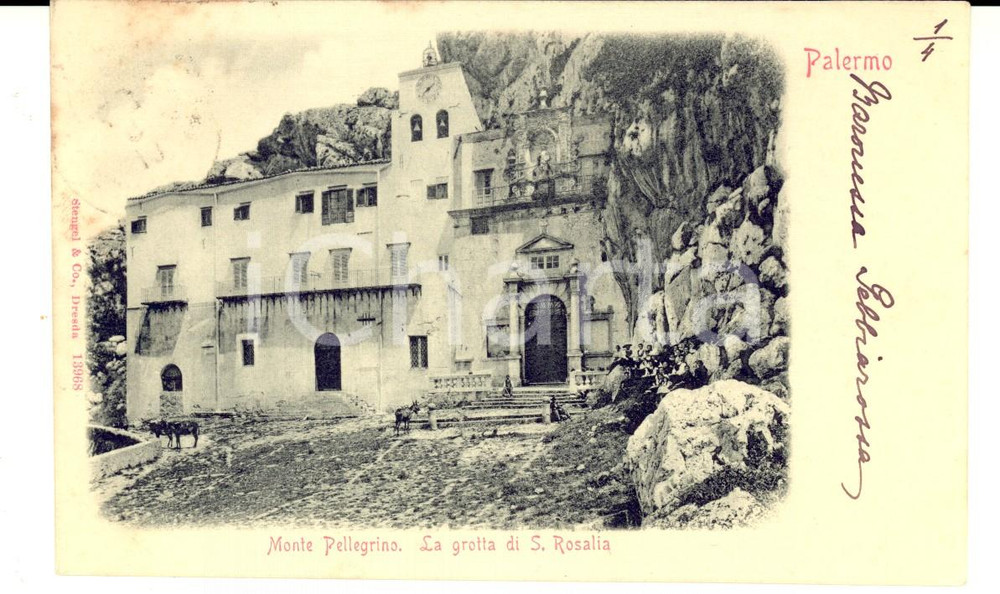 Autografo originale 1901 PALERMO Grotta di Santa Rosalia Cartolina baronessa GEBBIAROSSA FP VG 1
