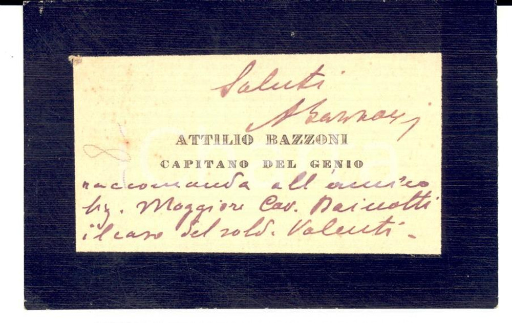 Autografo originale 1920 ca ARMA DEL GENIO Biglietto da visita capitano Attilio BAZZONI Autografo 1