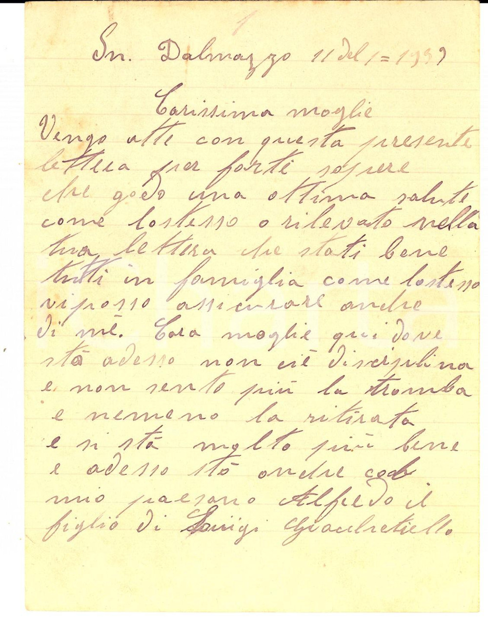 Manoscritto, lettera originale 1939 BORGO SAN DALMAZZO Qui non c é nessuna disciplina Lettera Vincenzo CAIOLA 1