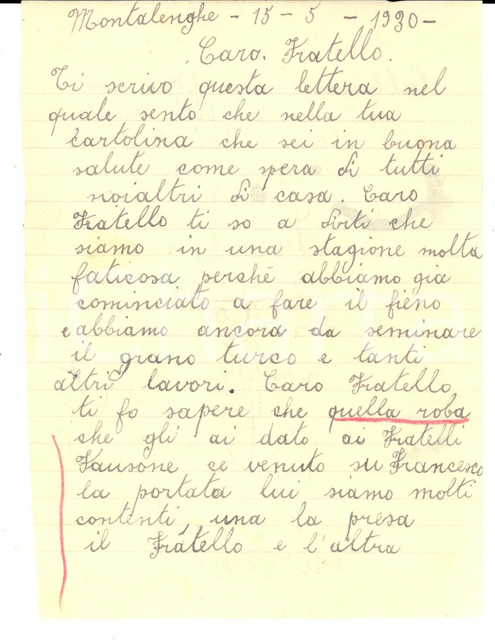 Manoscritto, lettera originale 1930 MONTALENGHE TO Lettera di una giovane contadina al fratello lontano 1