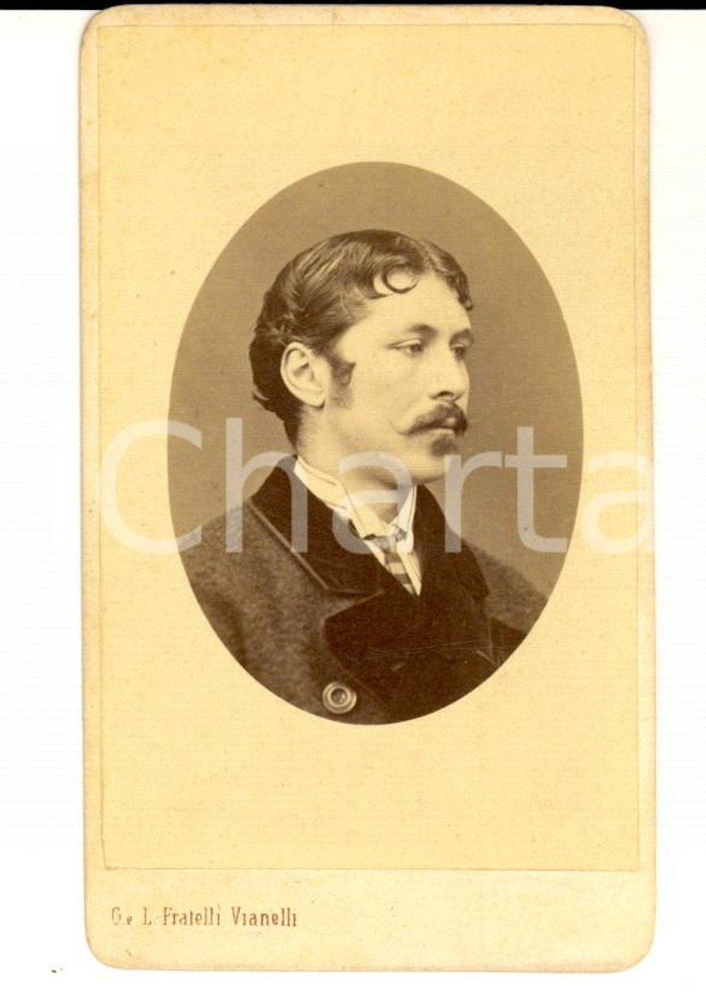 Fotografia d epoca originale 1870 ca VENEZIA Ritratto di uomo con cappotto di lana Foto VIANELLI 7x10 1