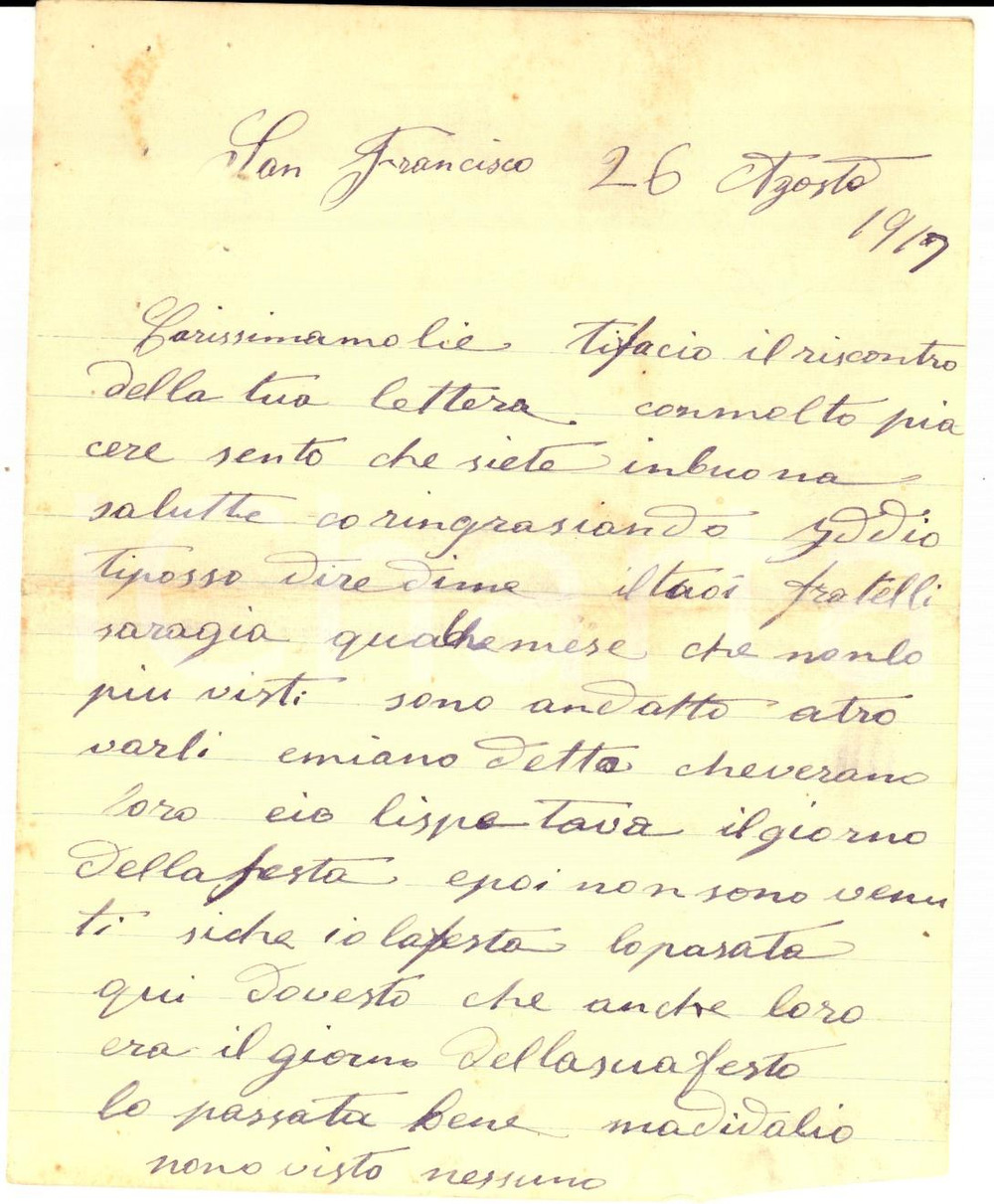 Manoscritto, lettera originale 1919 SAN FRANCISCO USA Emigrato italiano felice della vita in America Lettera 1