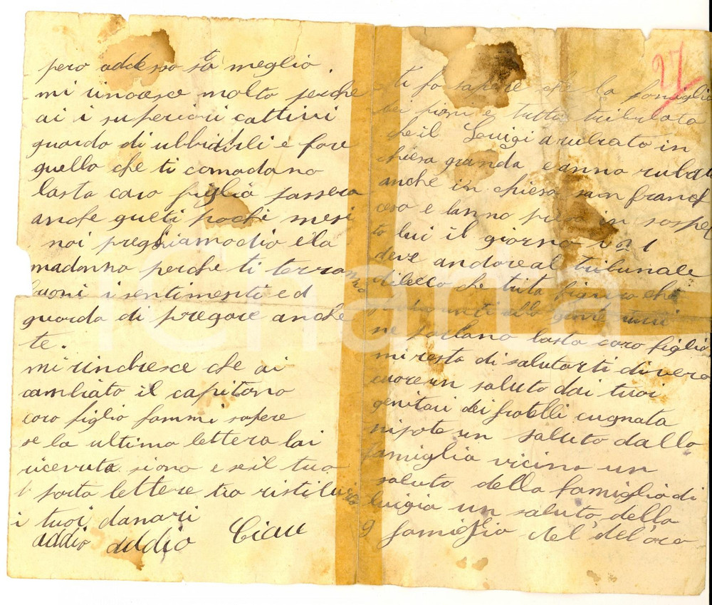 Manoscritto, lettera originale 1911 AREA PIEMONTESE Luigi ha rubato nella chiesa grande Lettera Pino FERRARI 1