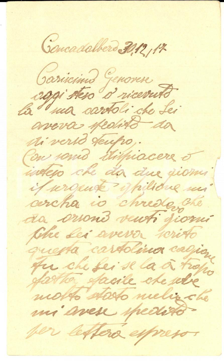 Manoscritto, lettera originale 1917 WW1 CONCADALBERO PD Lettera di un ricercato dai carabinieri a un amico 1